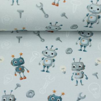 Preview: Baumwolljersey Hello Robot! Grau/grün by Swafing von Mrs. Mint Design